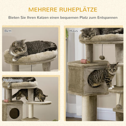 Cat Climbing Tree with Cave & Play Ball, Brown & Cream