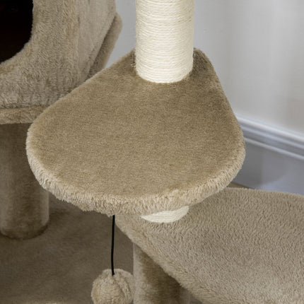 Cat Climbing Tree with Cave & Play Ball, Brown & Cream