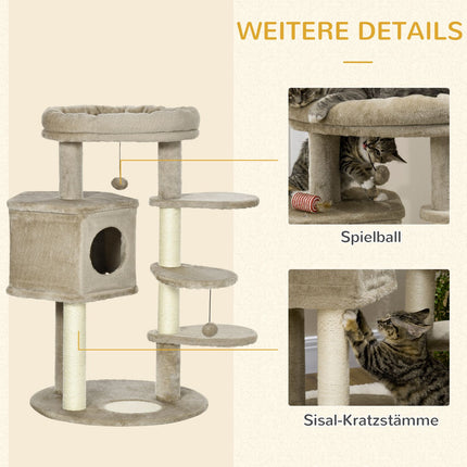 Cat Climbing Tree with Cave & Play Ball, Brown & Cream