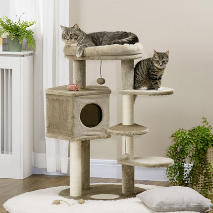 Cat Climbing Tree with Cave & Play Ball, Brown & Cream