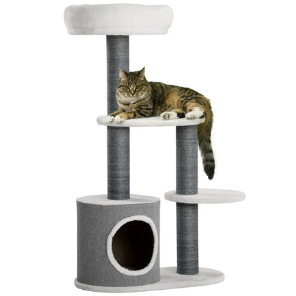 Katzenbaum mit Höhle & Kratzbaum, 98cm, grau/weiß
