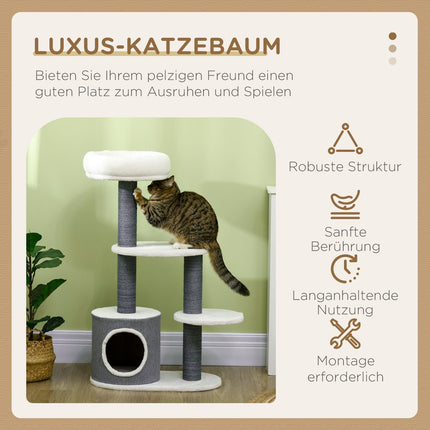 Katzenbaum mit Höhle & Kratzbaum, 98cm, grau/weiß