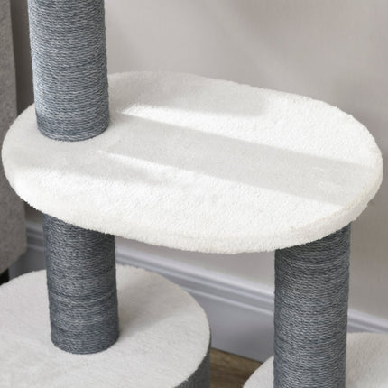 Katzenbaum mit Höhle & Kratzbaum, 98cm, grau/weiß
