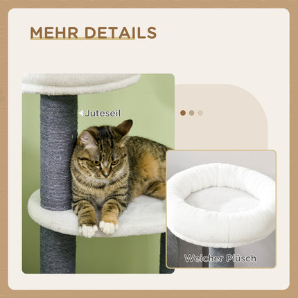 Katzenbaum mit Höhle & Kratzbaum, 98cm, grau/weiß