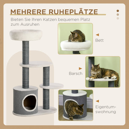 Katzenbaum mit Höhle & Kratzbaum, 98cm, grau/weiß