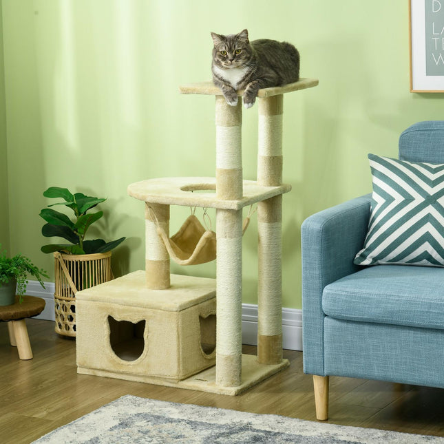 Katzenkratzbaum – 99 cm Plüschbaum mit Bett und Höhle