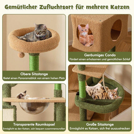 Scratching Post Cactus Cat Tree with Platforms Brush Toy Sisal Rope Green + Brown