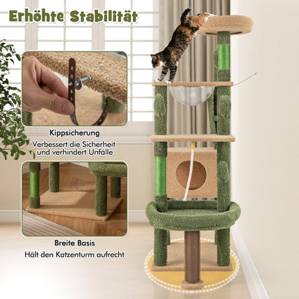 Scratching Post Cactus Cat Tree with Platforms Brush Toy Sisal Rope Green + Brown