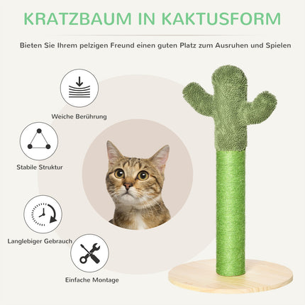 Katzenkratzbaum, Kakteen-Design, Kiefer & Sisal, 65 cm