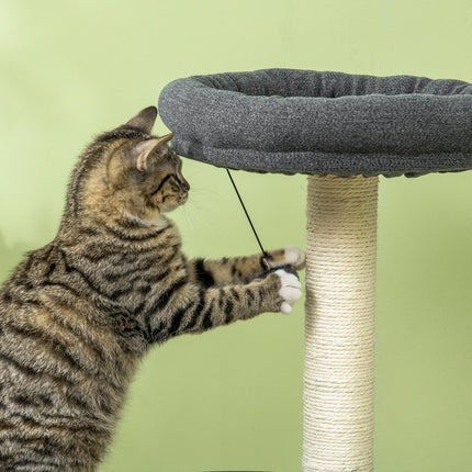 Cat climbing tree with sisal posts and bed, dark grey/white