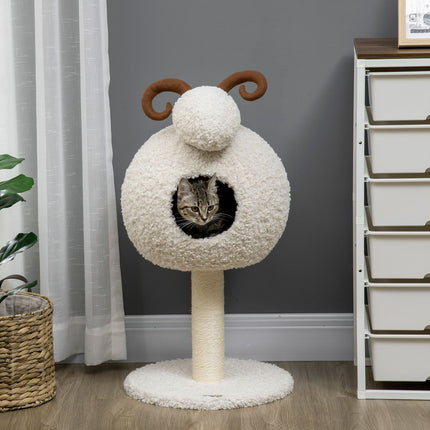 Katzenbaum mit Höhle & Sisalseil, 80 cm, cremeweiß
