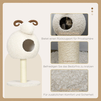 Katzenbaum mit Höhle & Sisalseil, 80 cm, cremeweiß