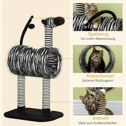 Cat tree with scratching post and tunnel, Zebra Design