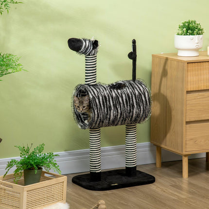 Cat tree with scratching post and tunnel, Zebra Design