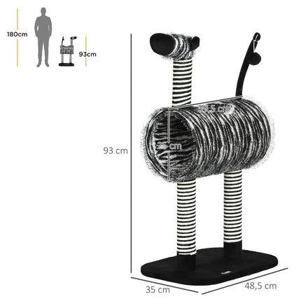 Cat tree with scratching post and tunnel, Zebra Design