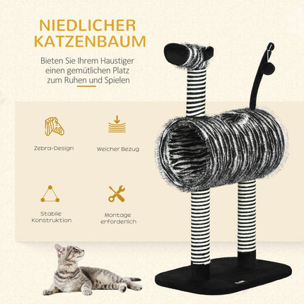 Cat tree with scratching post and tunnel, Zebra Design