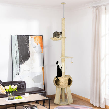 Deckenhoher Katzenkratzbaum mit Hängematte und Höhle