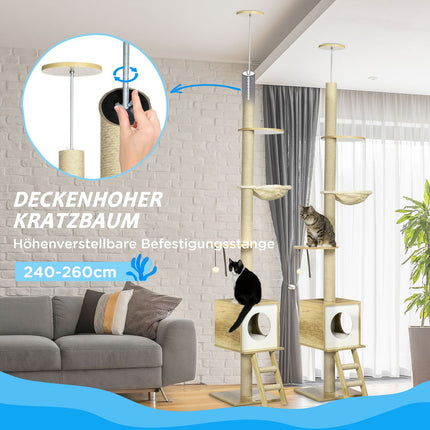 Katzenkratzbaum deckenhoch mit Häuschen und Hängematte