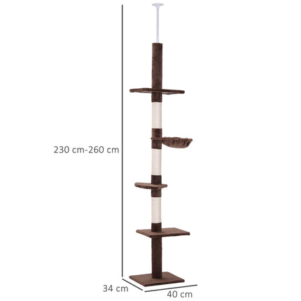 Height-adjustable cat tree with sisal columns, brown