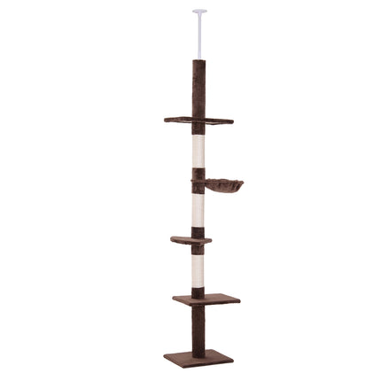 Height-adjustable cat tree with sisal columns, brown