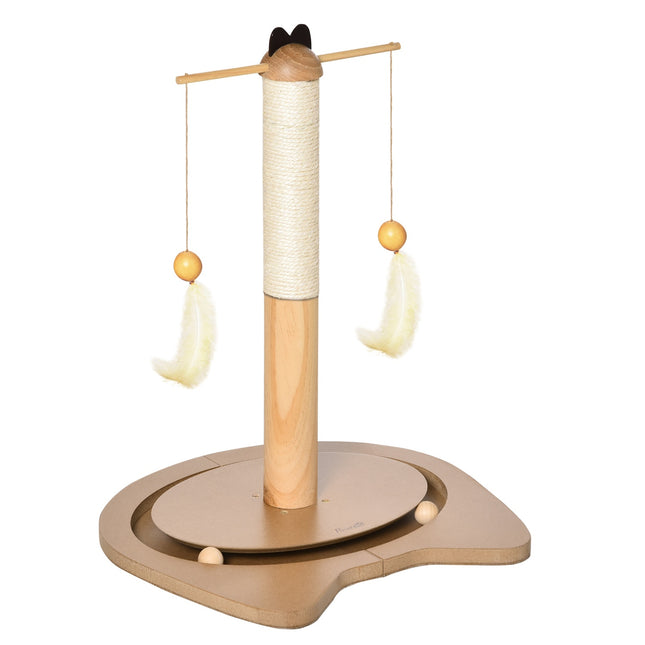 Škrabadlo pro kočky s hracím míčkem a pružinou, MDF a sisal, 51 cm
