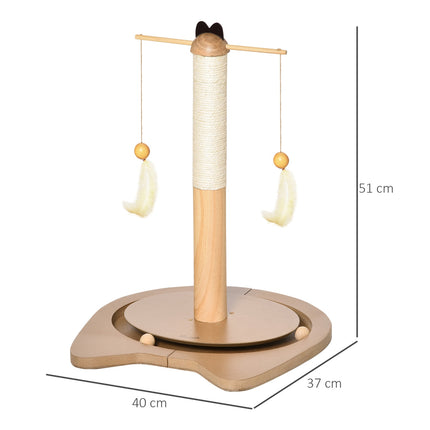 Škrabadlo pro kočky s hracím míčkem a pružinou, MDF a sisal, 51 cm