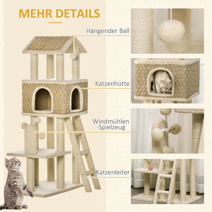 Großer Katzenkratzbaum mit Höhle und Spielzeug – 130 cm