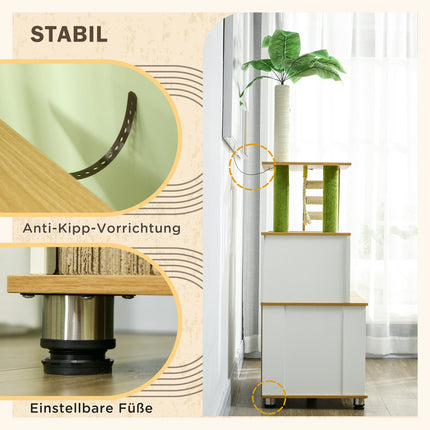 Arbre à chat, litière, meuble 2 en 1, 160 cm, maison pour chat, escalier, arbre à chat, balle de jeu, plateforme, meuble à gratter, chêne