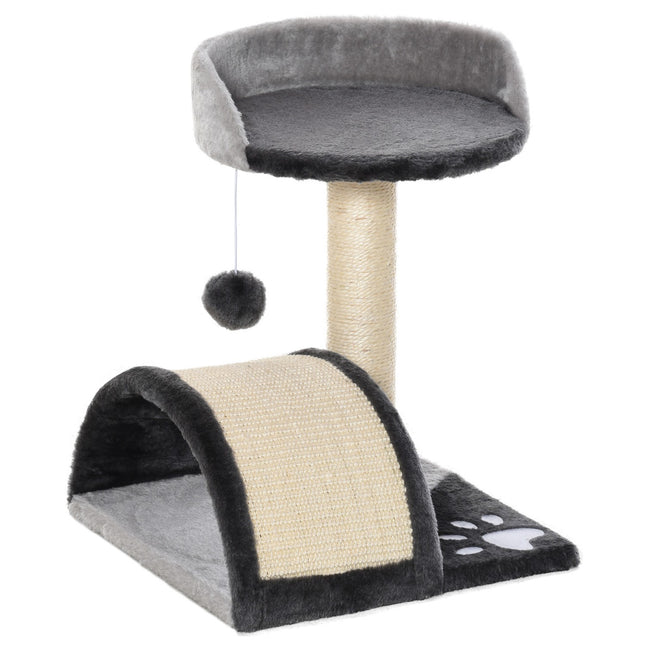 Grauer Katzenkratzbaum mit Sisalstämmen & Spielbällen – 35,5x37x46cm