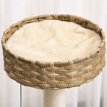 Kočičí strom s domečky a sisalovými sloupky, přírodní ratan, 95 cm