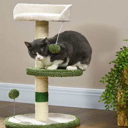 Krabpaal Klein 64 Cm Ronde Krabpaal Met Liggedeelte & Speelgoedbal, Voor Katten Tot 4 Kg, Sisal, Wit/Groen