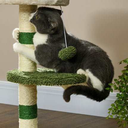 Krabpaal Klein 64 Cm Ronde Krabpaal Met Liggedeelte & Speelgoedbal, Voor Katten Tot 4 Kg, Sisal, Wit/Groen