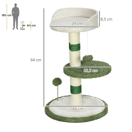 Krabpaal Klein 64 Cm Ronde Krabpaal Met Liggedeelte & Speelgoedbal, Voor Katten Tot 4 Kg, Sisal, Wit/Groen