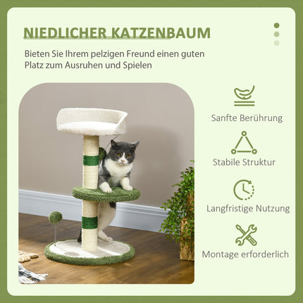 Krabpaal Klein 64 Cm Ronde Krabpaal Met Liggedeelte & Speelgoedbal, Voor Katten Tot 4 Kg, Sisal, Wit/Groen
