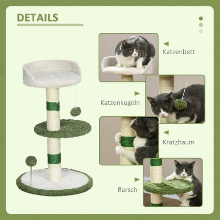 Krabpaal Klein 64 Cm Ronde Krabpaal Met Liggedeelte & Speelgoedbal, Voor Katten Tot 4 Kg, Sisal, Wit/Groen