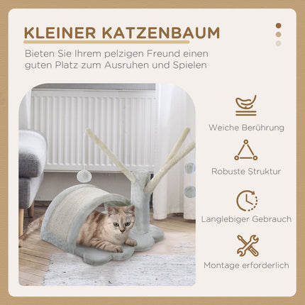Katzenkratzbaum mit stabilem Sisalstamm, hellgrau