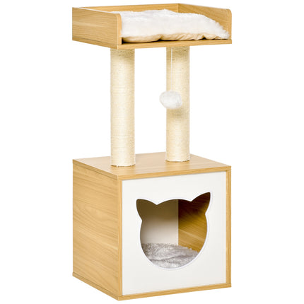 Cat scratching post with cave, toys and cushions, 81 cm long