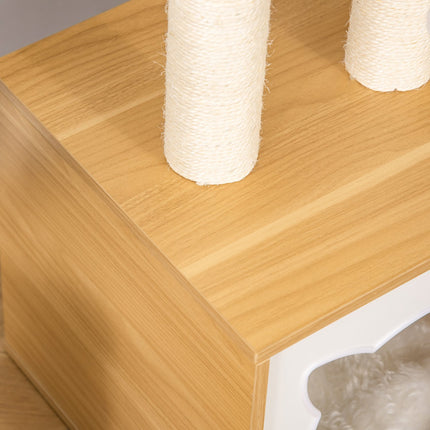 Cat scratching post with cave, toys and cushions, 81 cm long