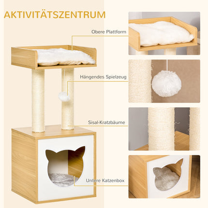 Cat scratching post with cave, toys and cushions, 81 cm long
