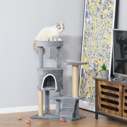 Katzenkratzbaum mit Kratzstamm und Höhle, grau, 100 cm
