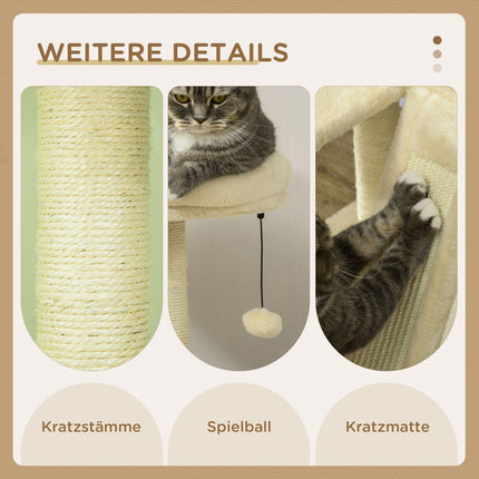 Katzenkratzbaum mit Höhle, Spielball, Sisalplattformen