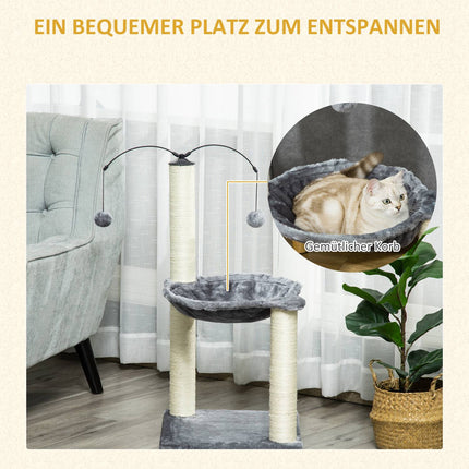 Katzenkratzbaum mit Hängematte und Spielzeug – Grau, 39,5x83 cm