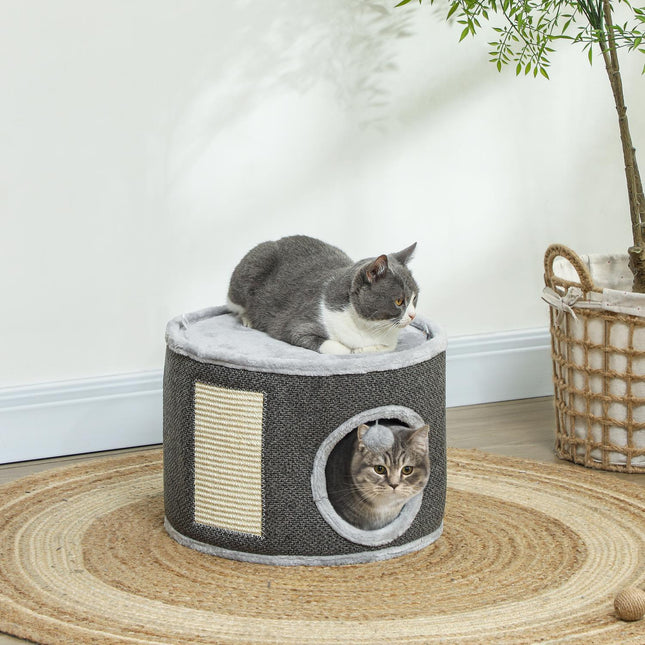 Dunkelgrauer Katzenkratzbaum - 30 cm Sisalplatte mit Höhle