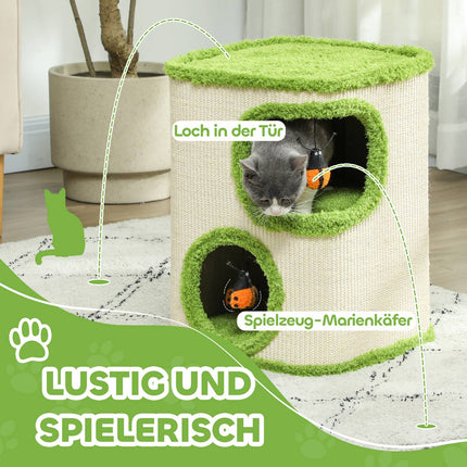 Katzentoilette, 52 cm hoch, Sisal-Höhlenturm mit Spielzeug