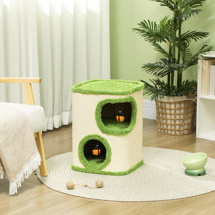 Katzentoilette, 52 cm hoch, Sisal-Höhlenturm mit Spielzeug