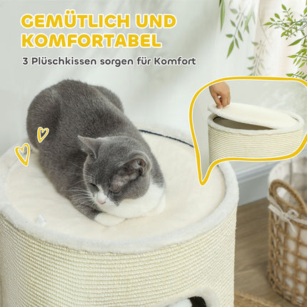 Kratzbaum für dicke Katzen mit Höhlen, 69 cm, Cremeweiß