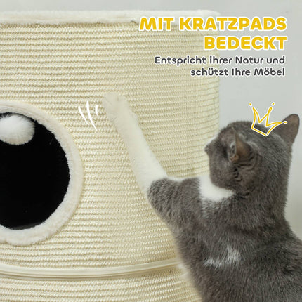 Kratzbaum für dicke Katzen mit Höhlen, 69 cm, Cremeweiß