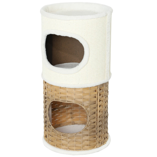Třípatrový kočičí strom se sisalovým sloupkem, krémově bílý, 80 cm