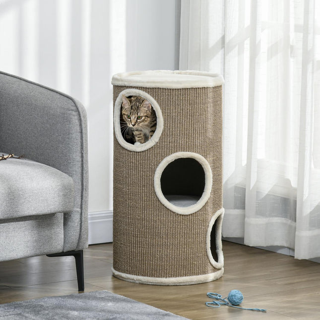 Katzenkratzbaum, 3 Etagen, Sisal und Plüsch, 70 cm
