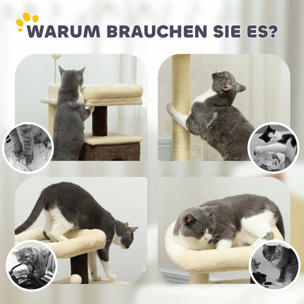 Katzenbaum 107 cm mit Höhle, Bett, Spielball, Dunkelbraun
